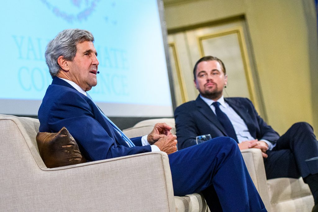 Kerry and Leonardo DiCaprio at Yale Climate Conference